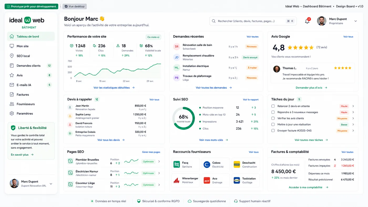Environnement Idéal Web pour SEO local, avis et gestion du professionnel