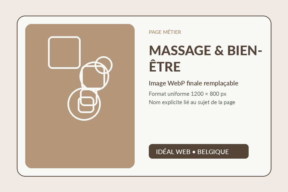 Exemple de site internet pour massage et bien-être avec séances, ambiance, précautions et réservation